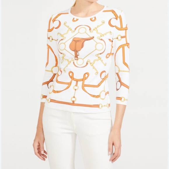 J. McLaughlin Tops - J. McLaughlin Bit and Bridle Fitted Blouse Shirt  3/4 Sleeve White M